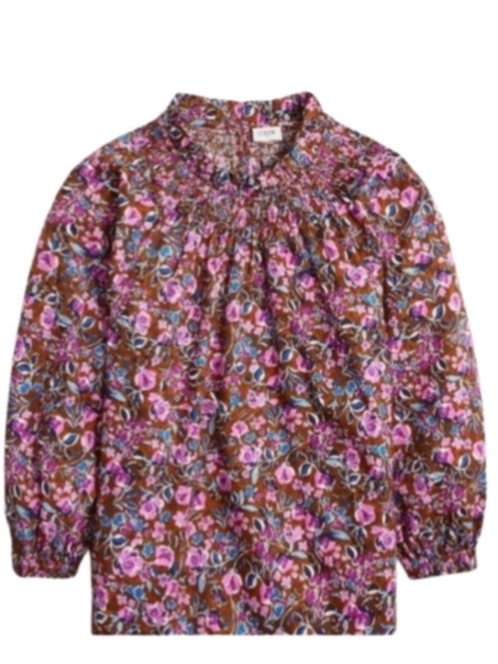J. Crew Floral Cotton Smocked Neck Top, Size M